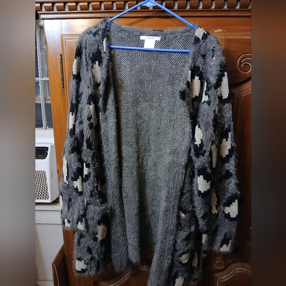 K. Jordan Open Tunic length cardigan, animal print, 1X - Picture 1 of 4